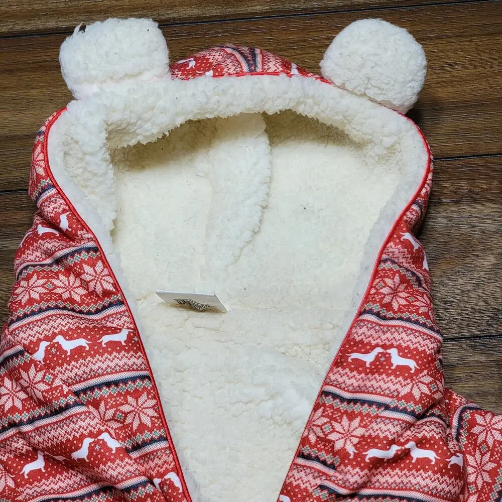 Merry & Bright Christmas Sherpa Dog Robe w/ Hood - Size Large